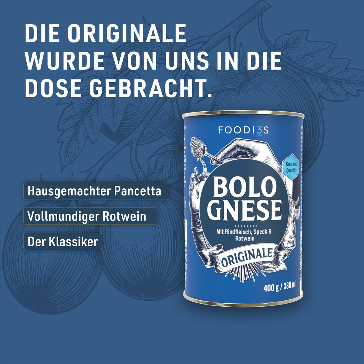 Boîte de Bolognese Originale sur fond bleu